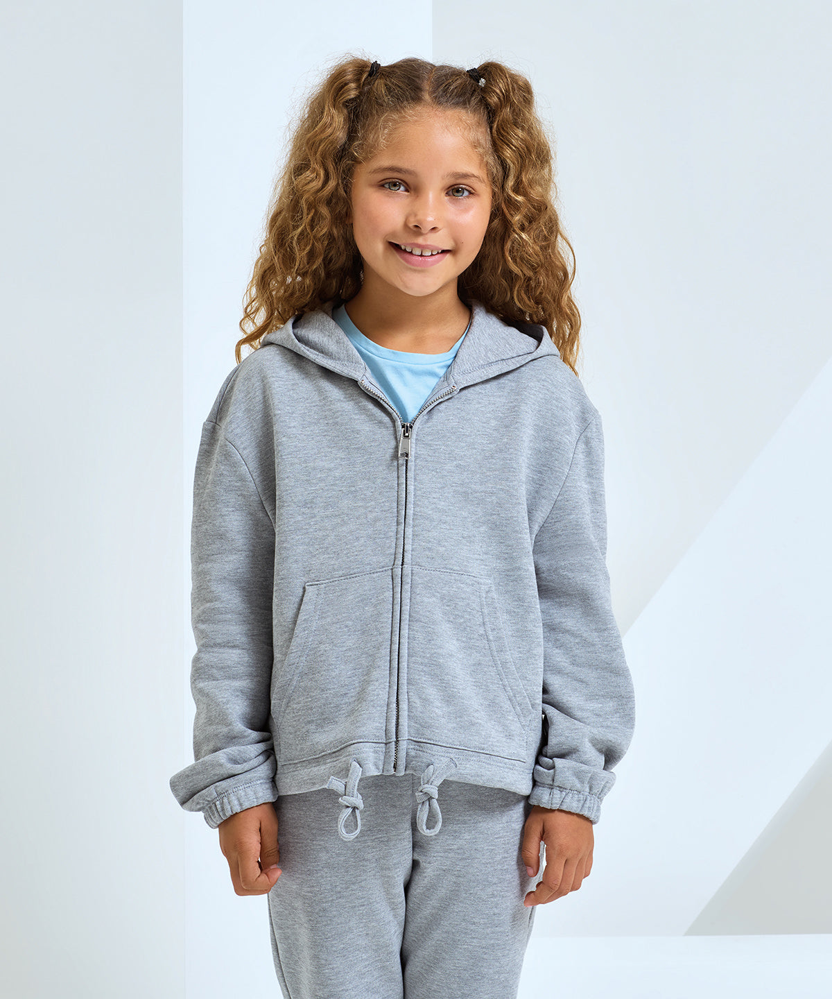 Kids TriDri® recycled cropped oversize full-zip hoodie