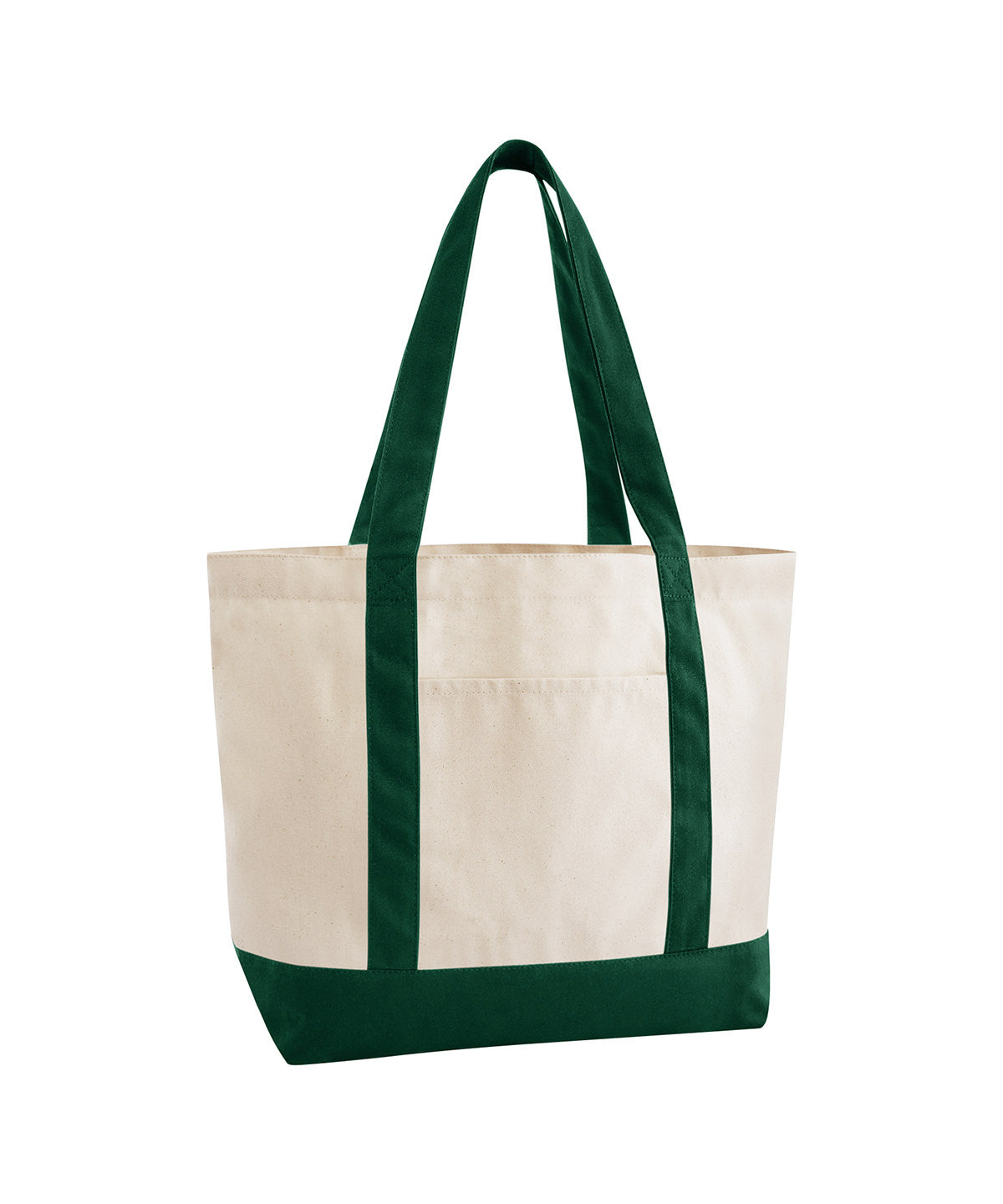 Blank natural and bottle green organic tote bag, front view, ready for your logo or artwork