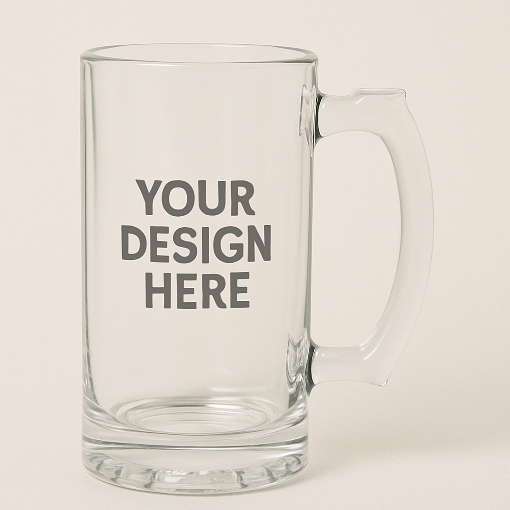 Customisable Clear Glass 'Trigger' Handle Beer Stein – 16oz