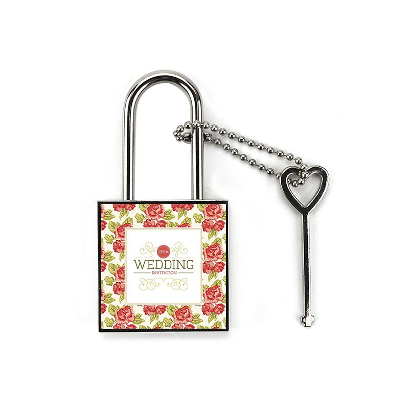 Photo Padlock with Key - Silver / Square