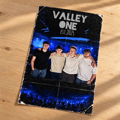 Valley One EST. 2025 poster lying on an oak table