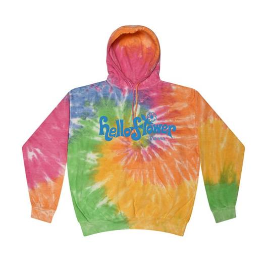Joanna – “Hello Flower” Rainbow Tie-Dye Hoodie