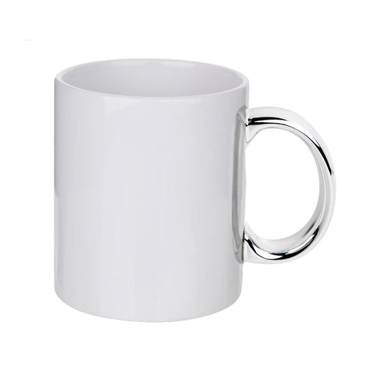 11 oz White Sublimation Mug – Silver Handle