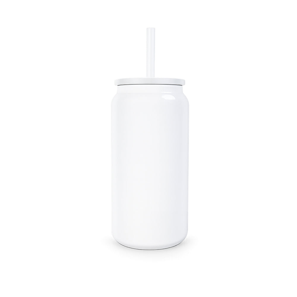 16oz Stainless Steel Tumbler with Straw - White