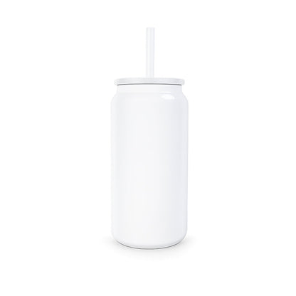 16oz Stainless Steel Tumbler with Straw - White