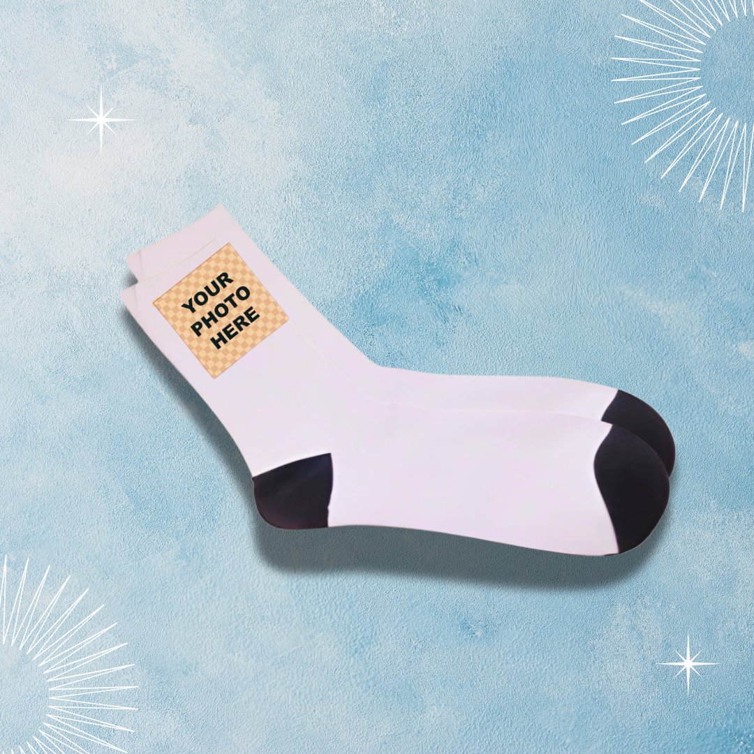 Customisable Socks - Black Toe/ Black heel - White - Women's - 35cm - Branding