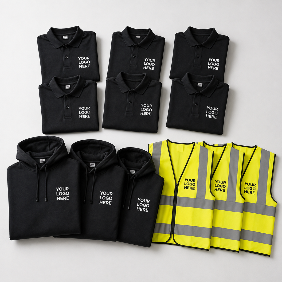 Small Team Pack — 2 Polos, 1 Hoodie & 1 Hi-Vis Vest (Team of 3)