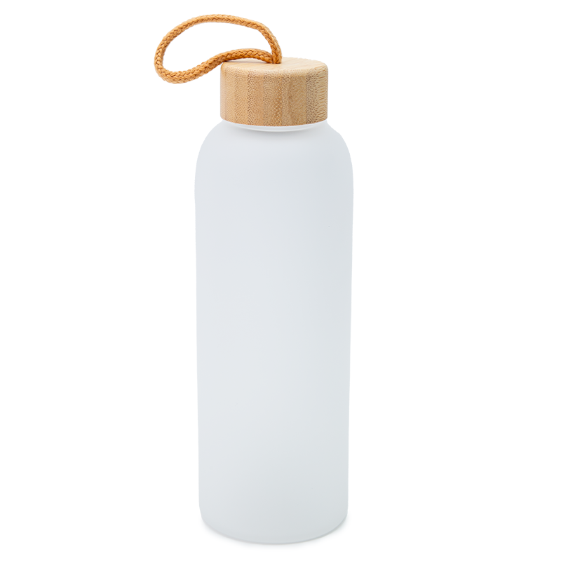 Glass Bottle with Bamboo Lid - Frosted