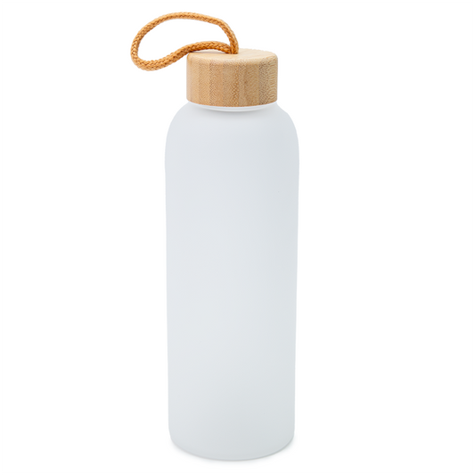 Glass Bottle with Bamboo Lid - Frosted