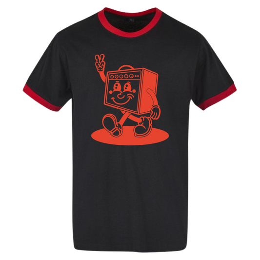 Under The Influence – Black Ringer T-Shirt (Mascot Red Print)