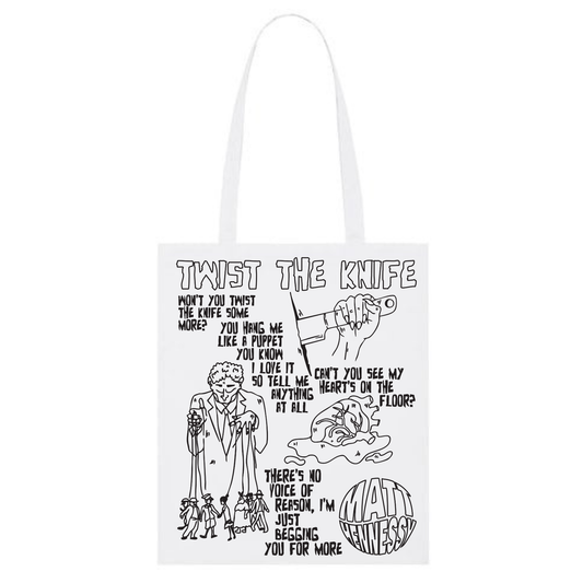 MATT HENNESSY – TWIST THE KNIFE TOTE BAG (BLACK / WHITE / WHITE-BLUE EDITION)