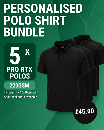 Personalised Polo Shirt Bundle - 5 x ProRTX Pro Polos, Custom Printed