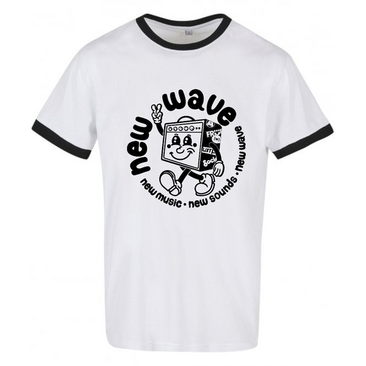 New Wave – White Ringer T-Shirt (Black Print)