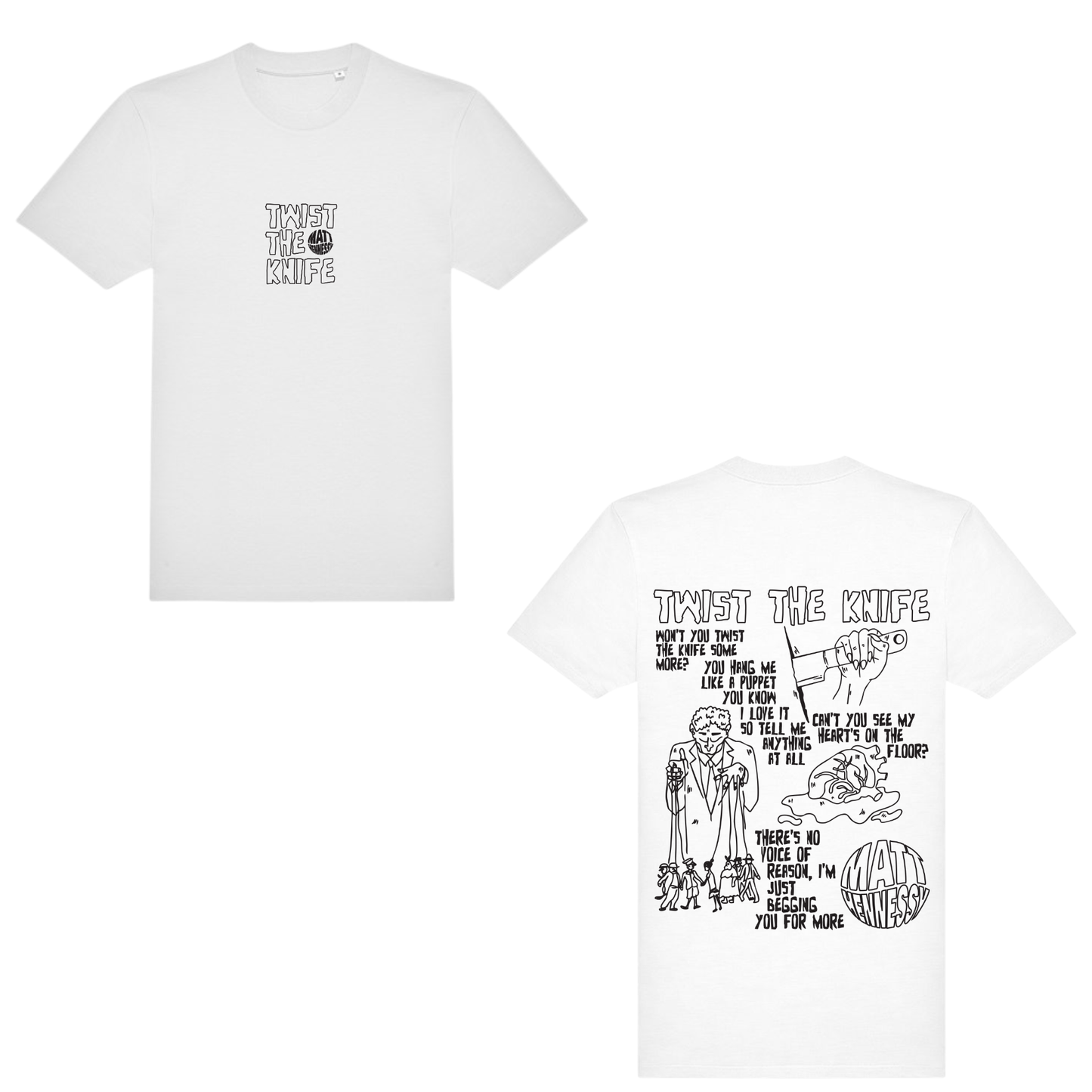 MATT HENNESSY – TWIST THE KNIFE T-SHIRT (WHITE EDITION)