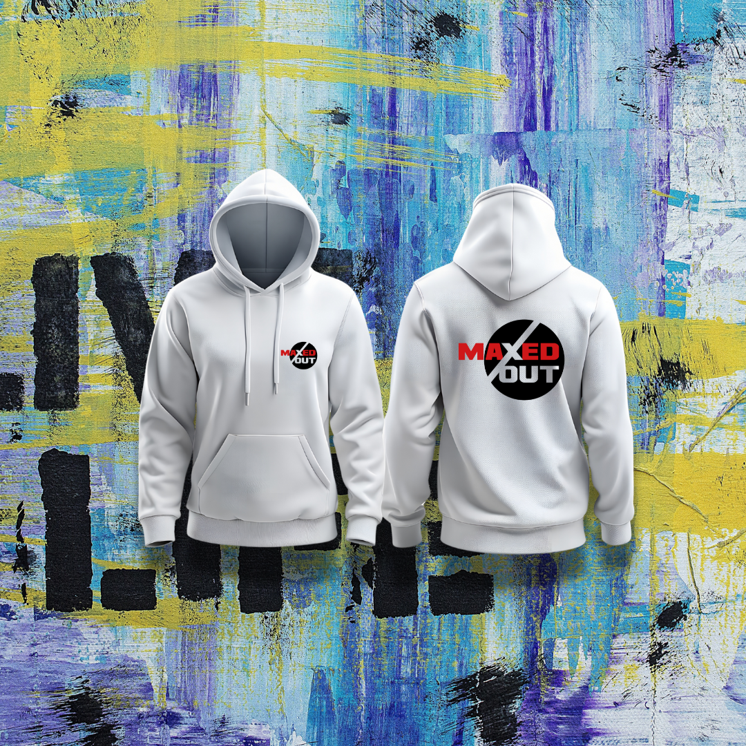 Maxed Out Logo Hoodie – Front & Back  (White)