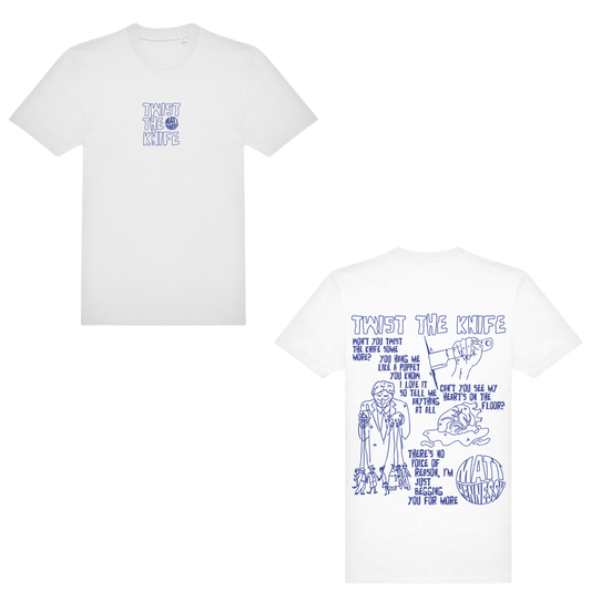 MATT HENNESSY – TWIST THE KNIFE T-SHIRT - BLUE PRINT (WHITE EDITION)