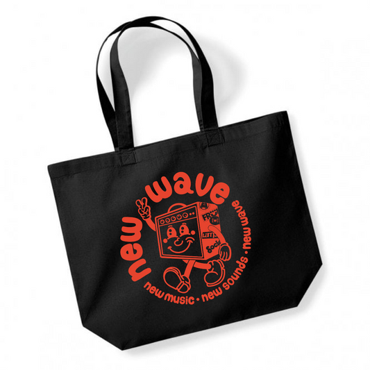 New Wave – Black Tote Bag (Red Print)