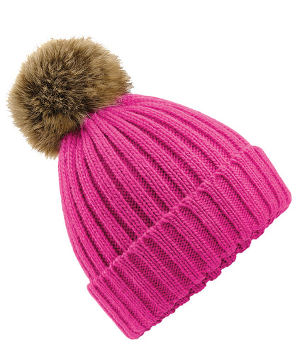 Beechfield Fur pop pom chunky beanie