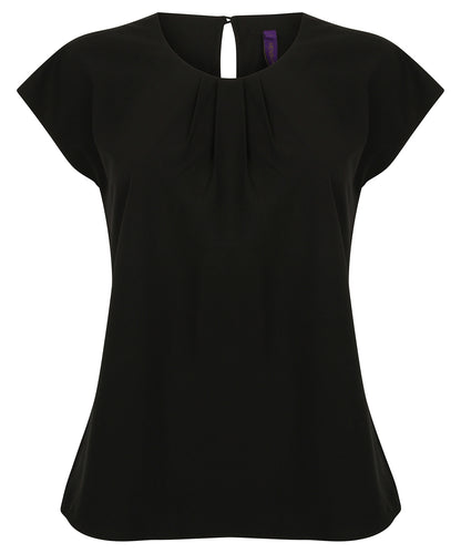 Henbury Women's pleat front short sleeve blouse
