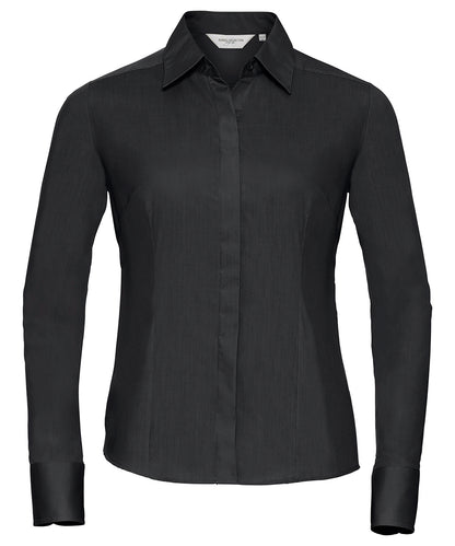 Russell Athletic Collection Women's long sleeve polycotton easycare fitted poplin shirt