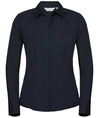 Russell Athletic Collection Women's long sleeve polycotton easycare fitted poplin shirt