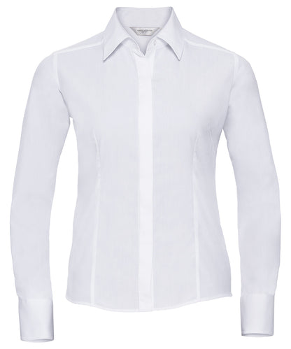 Russell Athletic Collection Women's long sleeve polycotton easycare fitted poplin shirt