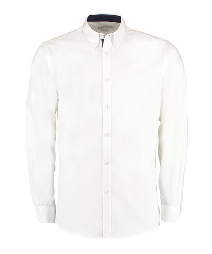 Kustom Kit Contrast premium Oxford shirt (button-down collar) long-sleeved (tailored fit)