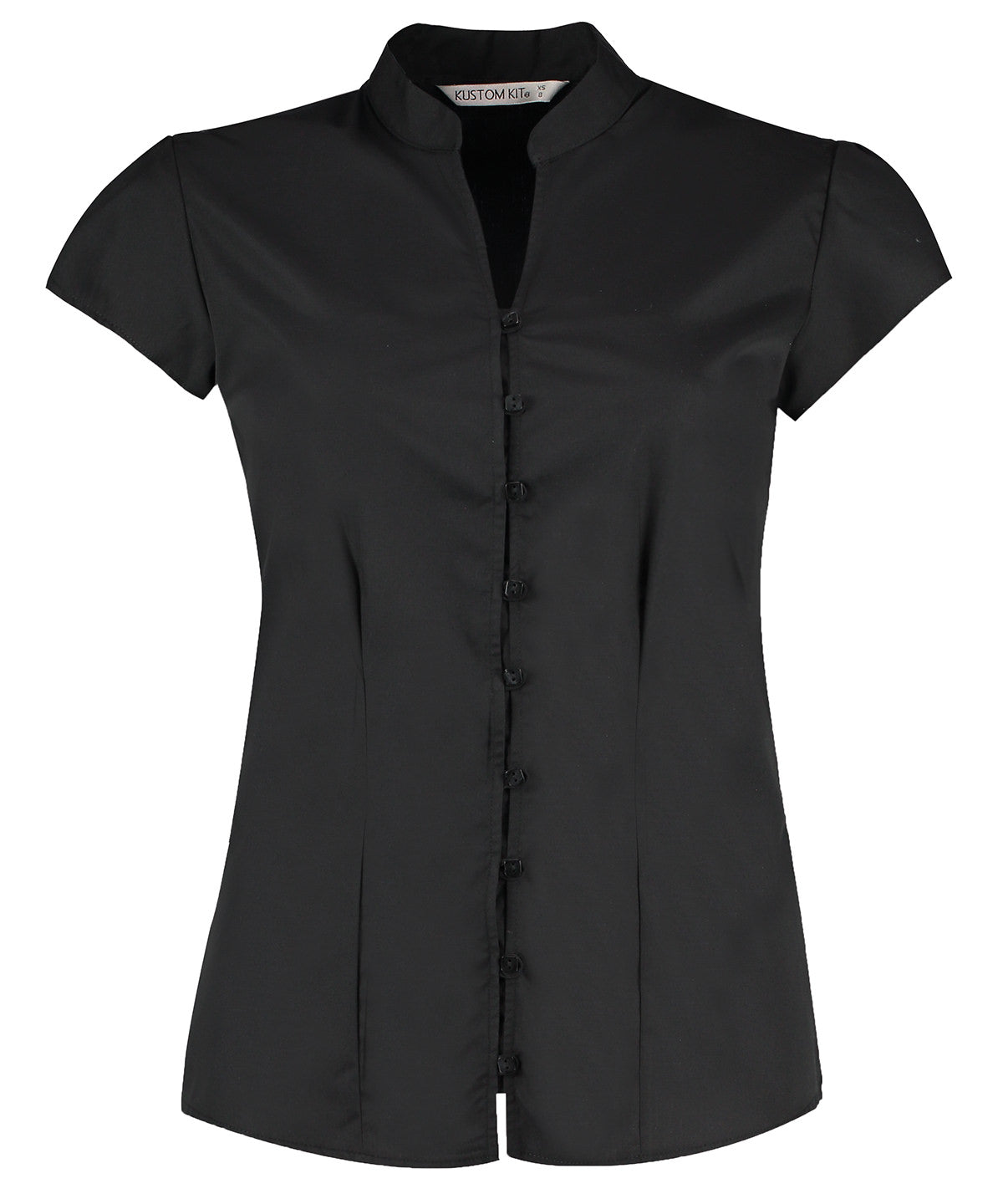 Kustom Kit Women's continental blouse mandarin collar cap sleeve (tailored fit)