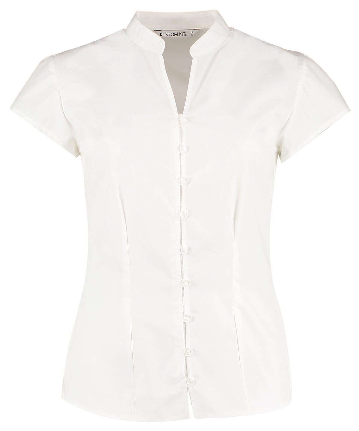 Kustom Kit Women's continental blouse mandarin collar cap sleeve (tailored fit)