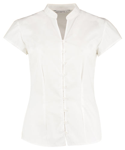 Kustom Kit Women's continental blouse mandarin collar cap sleeve (tailored fit)