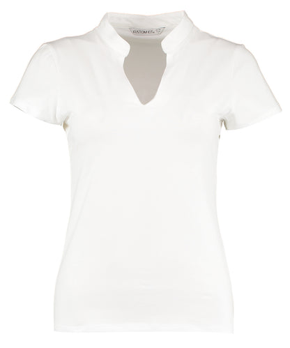 Kustom Kit Women's corporate short-sleeved top v-neck mandarin collar (regular fit)