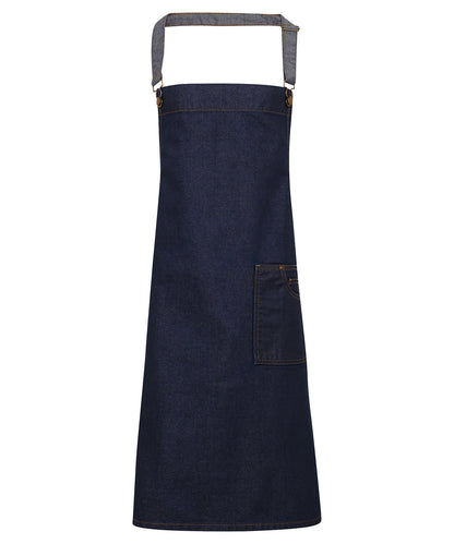 Premier District waxed-look denim bib apron