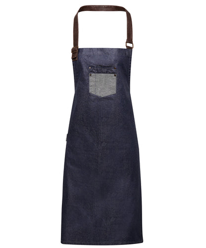 Premier Division waxed-look denim bib apron with faux leather