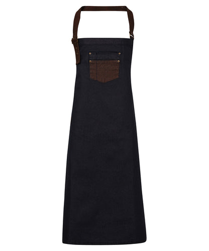 Premier Division waxed-look denim bib apron with faux leather