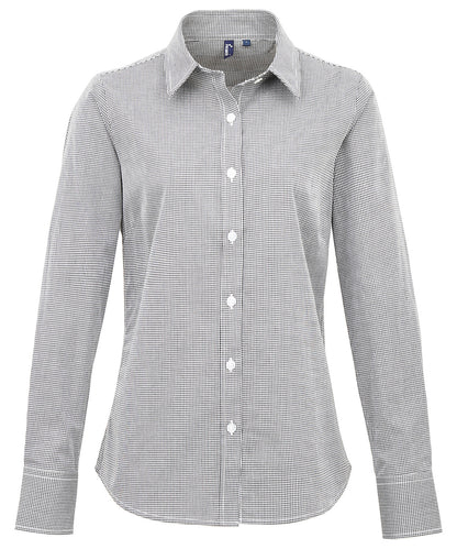 Premier Women's Microcheck (Gingham) long sleeve cotton shirt
