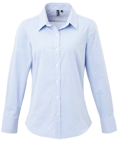 Premier Women's Microcheck (Gingham) long sleeve cotton shirt