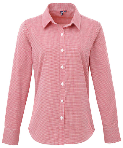 Premier Women's Microcheck (Gingham) long sleeve cotton shirt