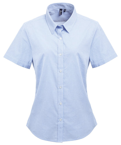 Premier Women's Microcheck (Gingham) short sleeve cotton shirt