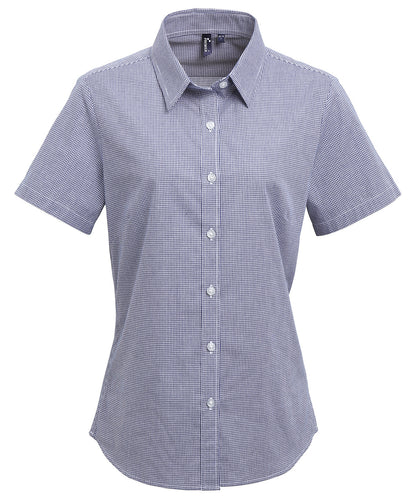 Premier Women's Microcheck (Gingham) short sleeve cotton shirt