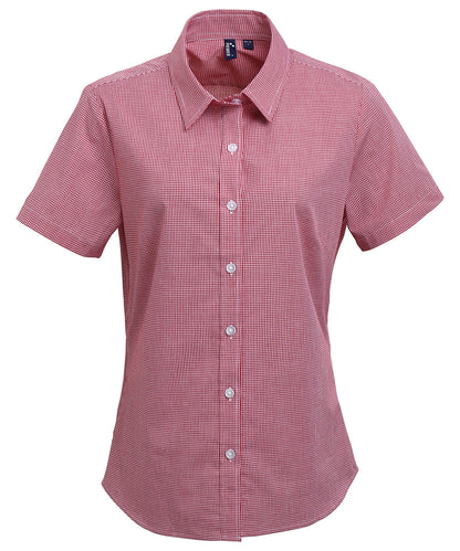 Premier Women's Microcheck (Gingham) short sleeve cotton shirt