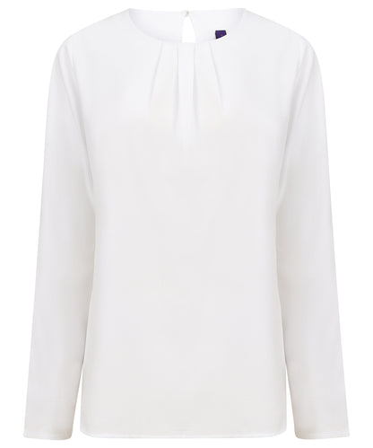 Henbury Women's pleat front long sleeve blouse