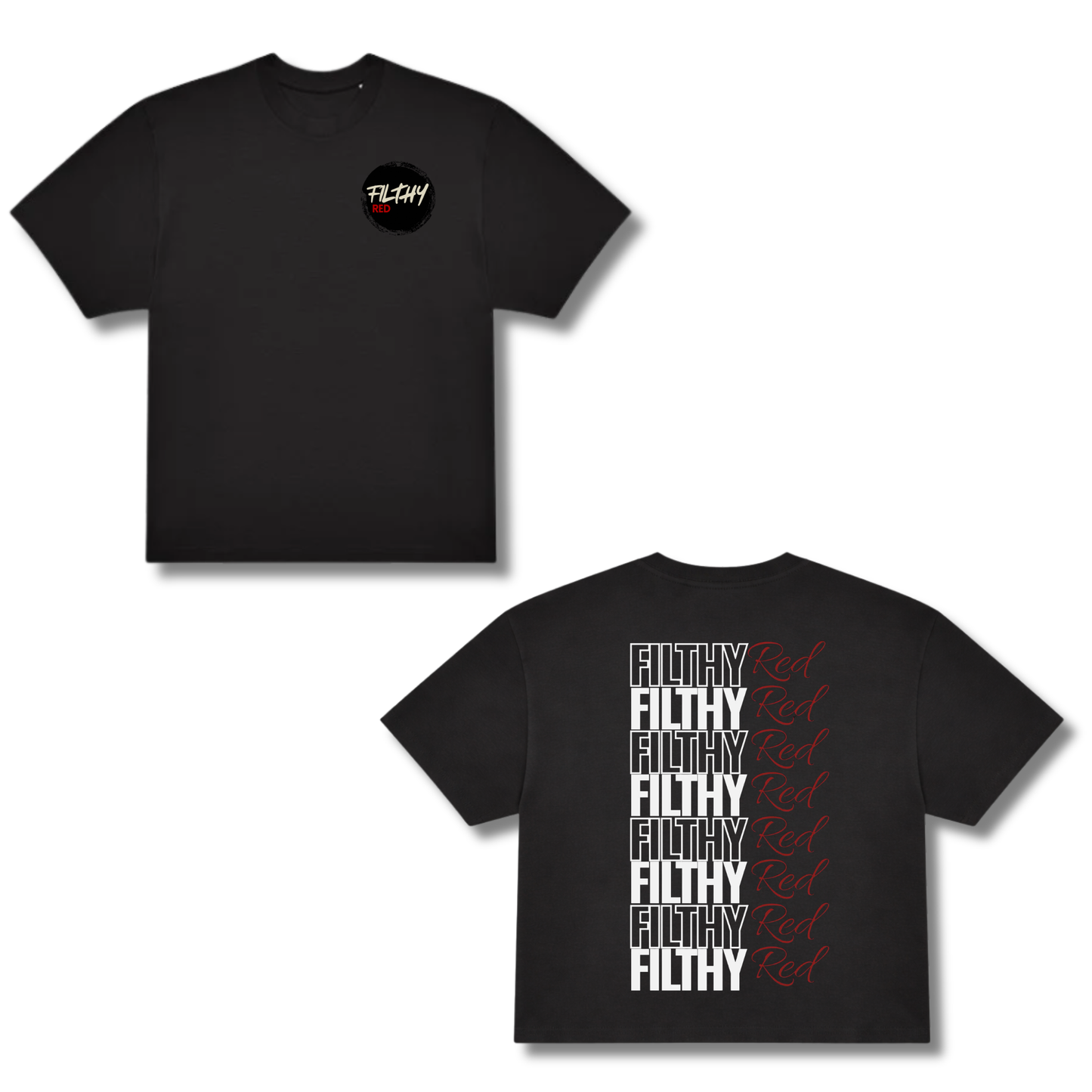 FILTHY RED Stacked Logo T-Shirt (BLACK EDITION)