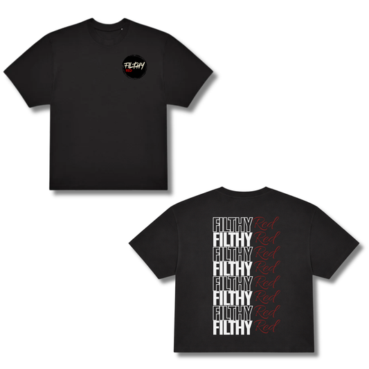 FILTHY RED Stacked Logo T-Shirt (BLACK EDITION)