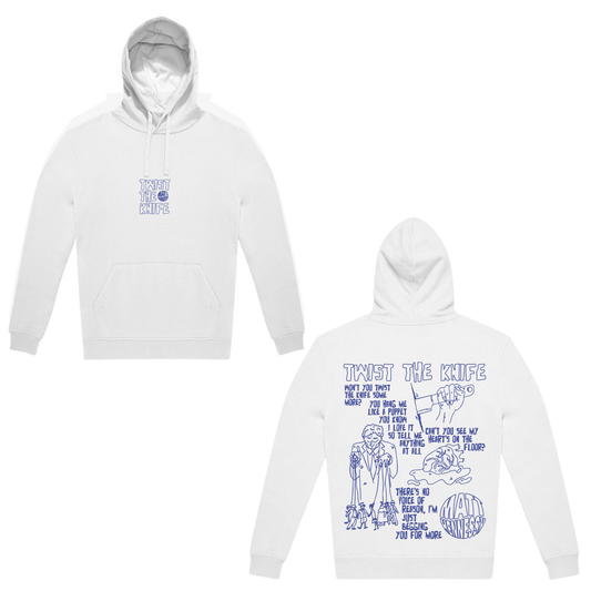 MATT HENNESSY – TWIST THE KNIFE HOODIE (WHITE / BLUE PRINT EDITION)