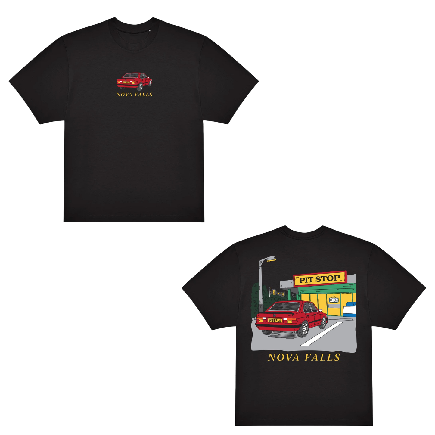 Nova Falls “Pit Stop” T-Shirt (BLACK EDITION)
