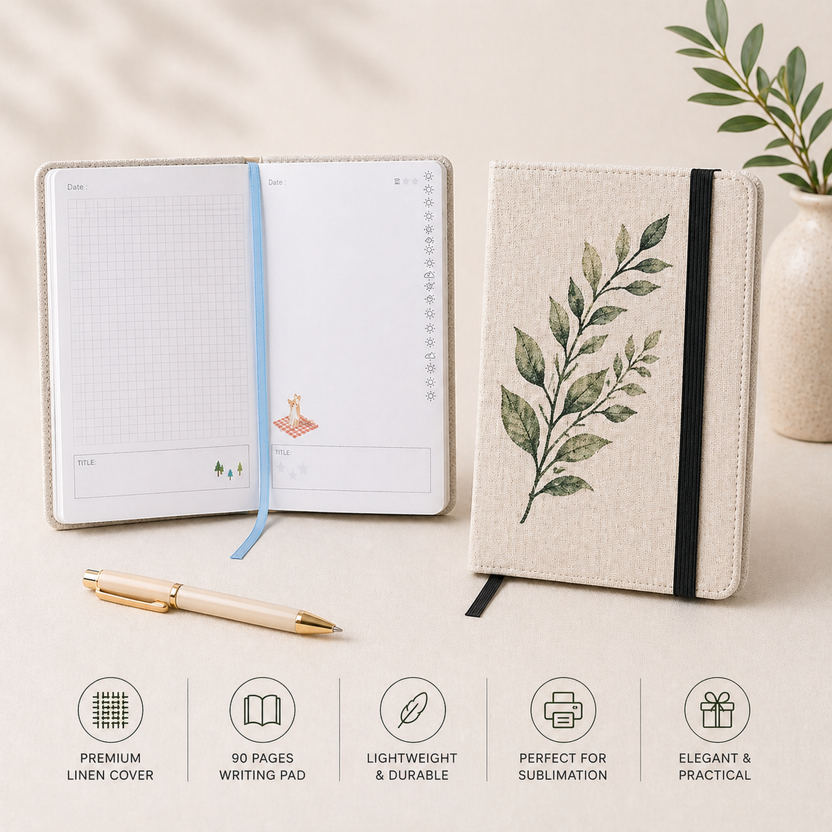 A5 Linen Notebook - Linen / Plain / A6