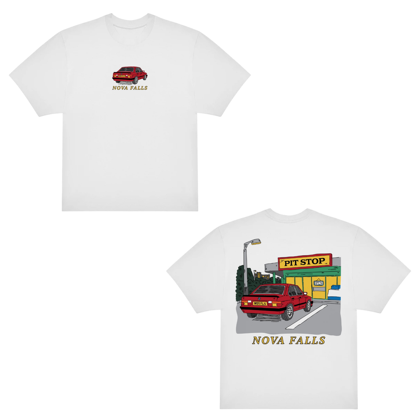 Nova Falls “Pit Stop” T-Shirt (WHITE EDITION)