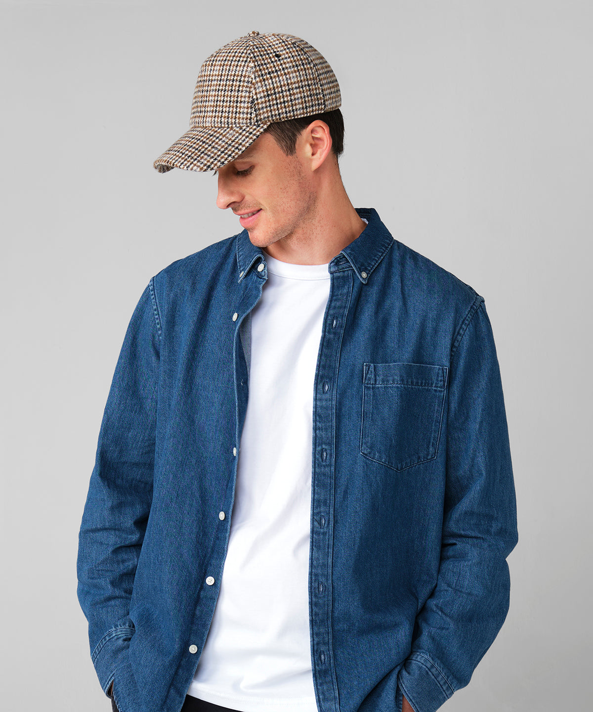Wool blend check cap