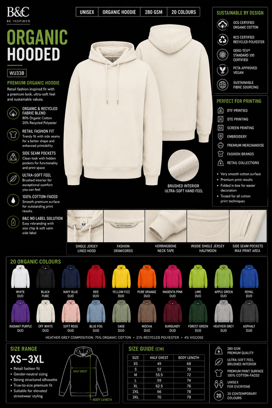 Custom B&C Organic Hoodie (280 GSM EDITION)
