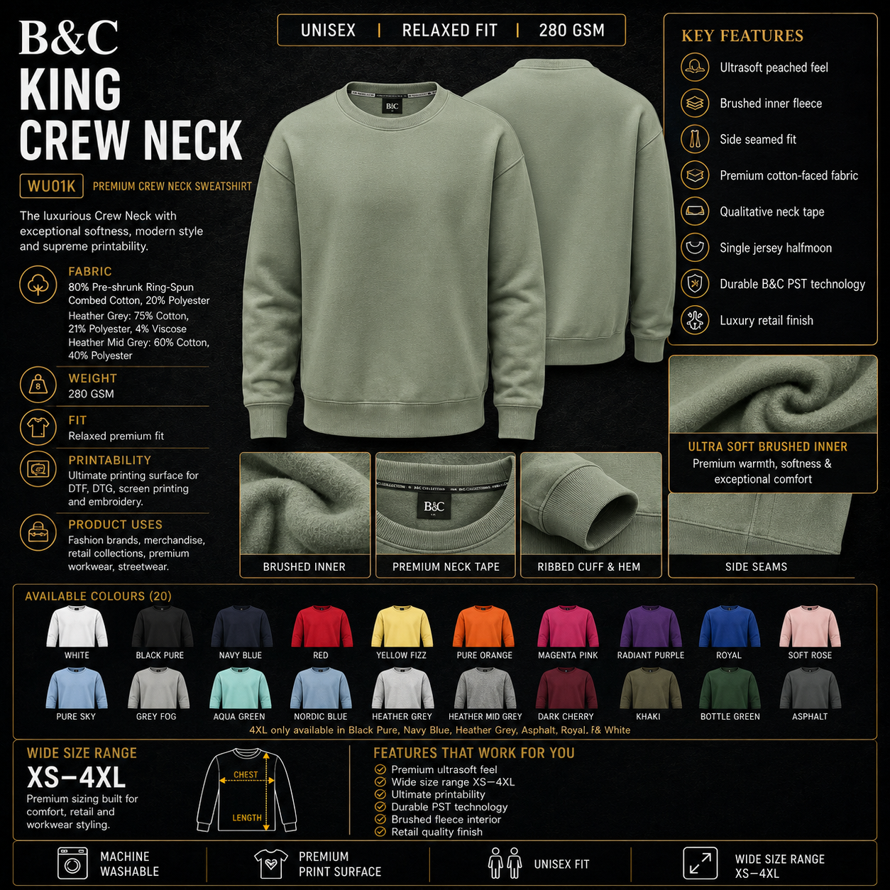 Custom B&C King Crew Neck Sweatshirt(280 GSM EDITION)